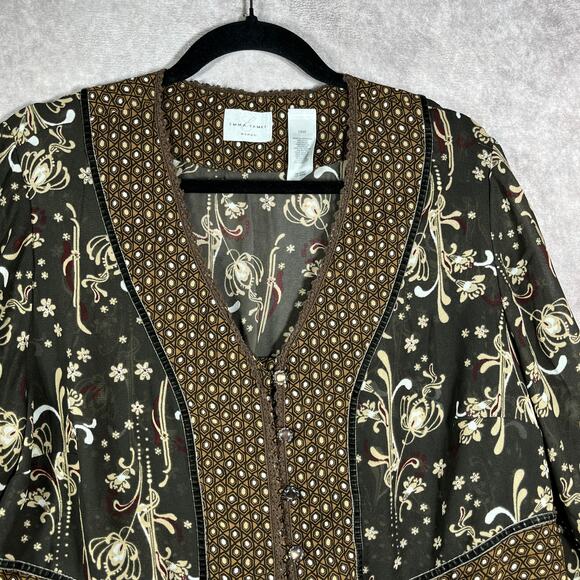 Emma James‎ Blouse Womens 18W Brown Floral Button Front Boho Peasant Fairy Light - Picture 2 of 8